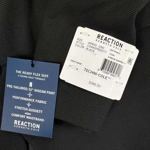 Kenneth Cole Mens Ready Flex Slim Fit Pin-Dot Suit Jacket Black 40R - Picture 3 of 5